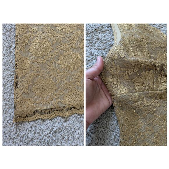 Y2K HotKiss Babydoll Dress Womens M Gold Metallic Lace Vintage Fairy Romantic - Picture 6 of 8